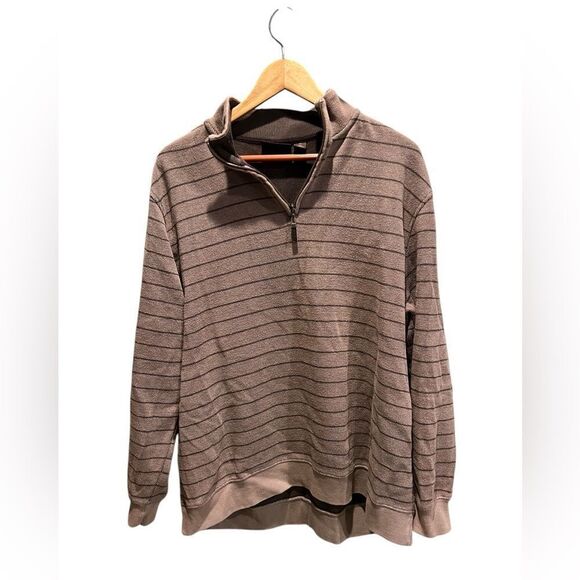 Tasso Elba brown striped long sleeved 1/2 zip mean xl polo - Picture 1 of 4